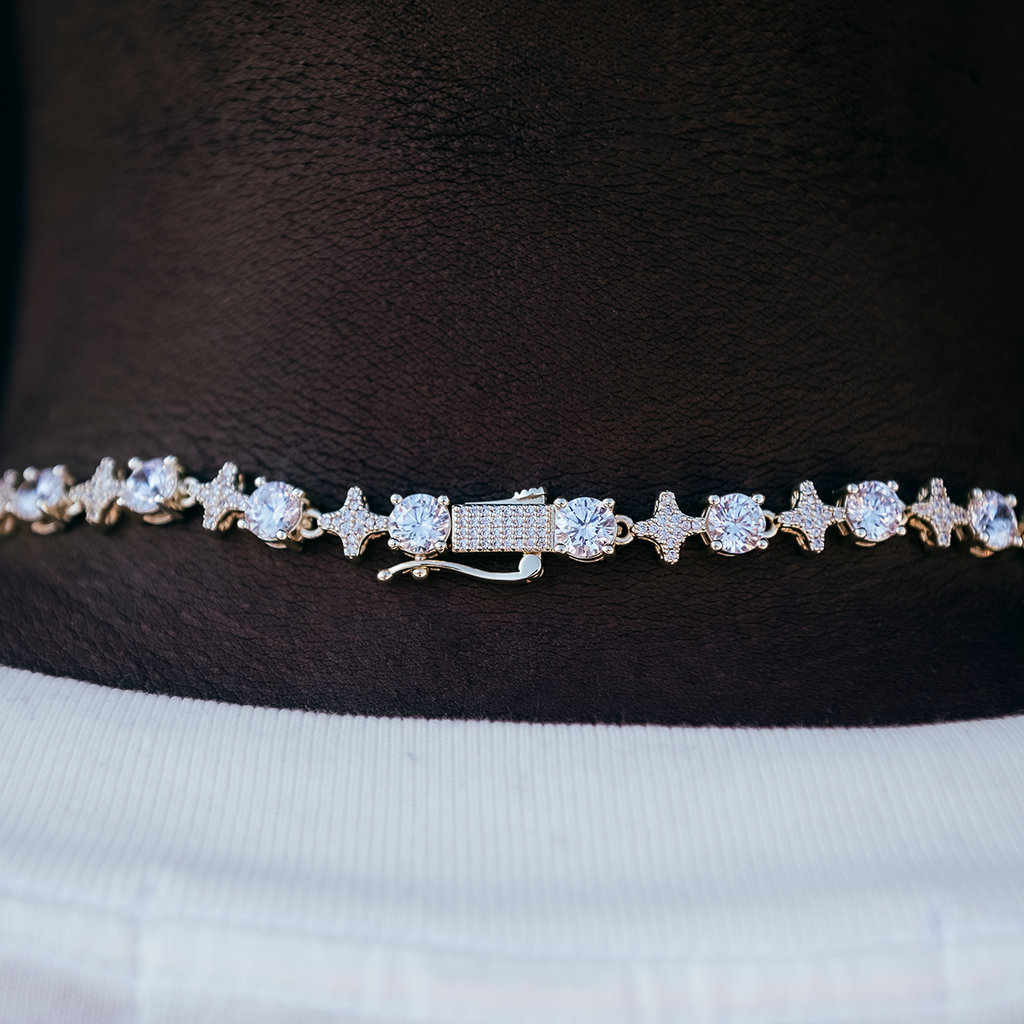 Round Stone Star Tennis Chain in Yellow Gold - 8mm