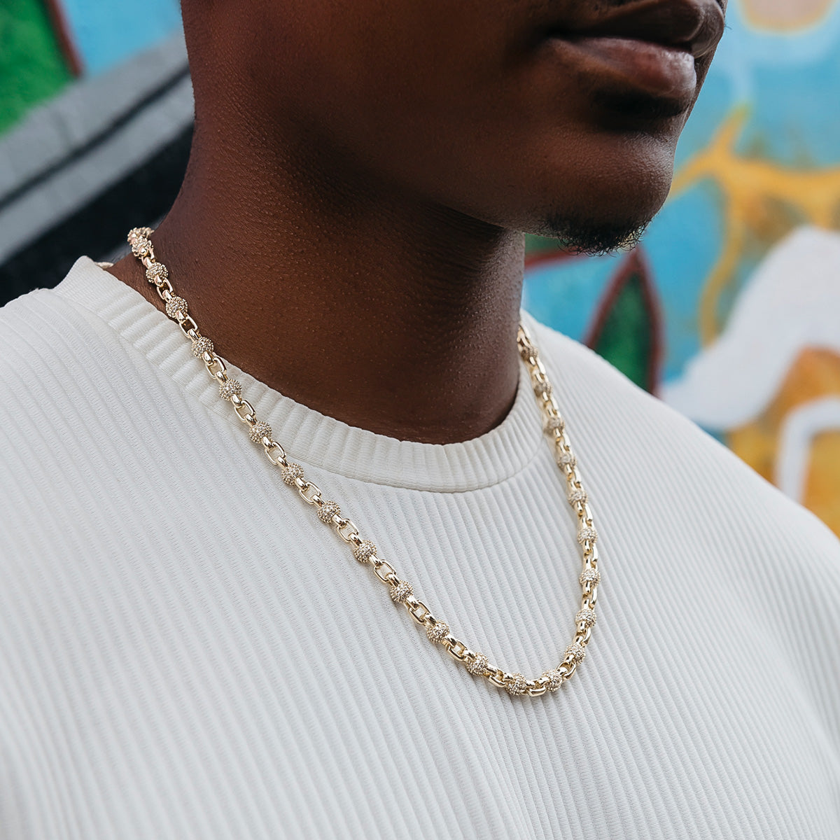 Iced Ball Box Link Chain in Yellow Gold - 6mm