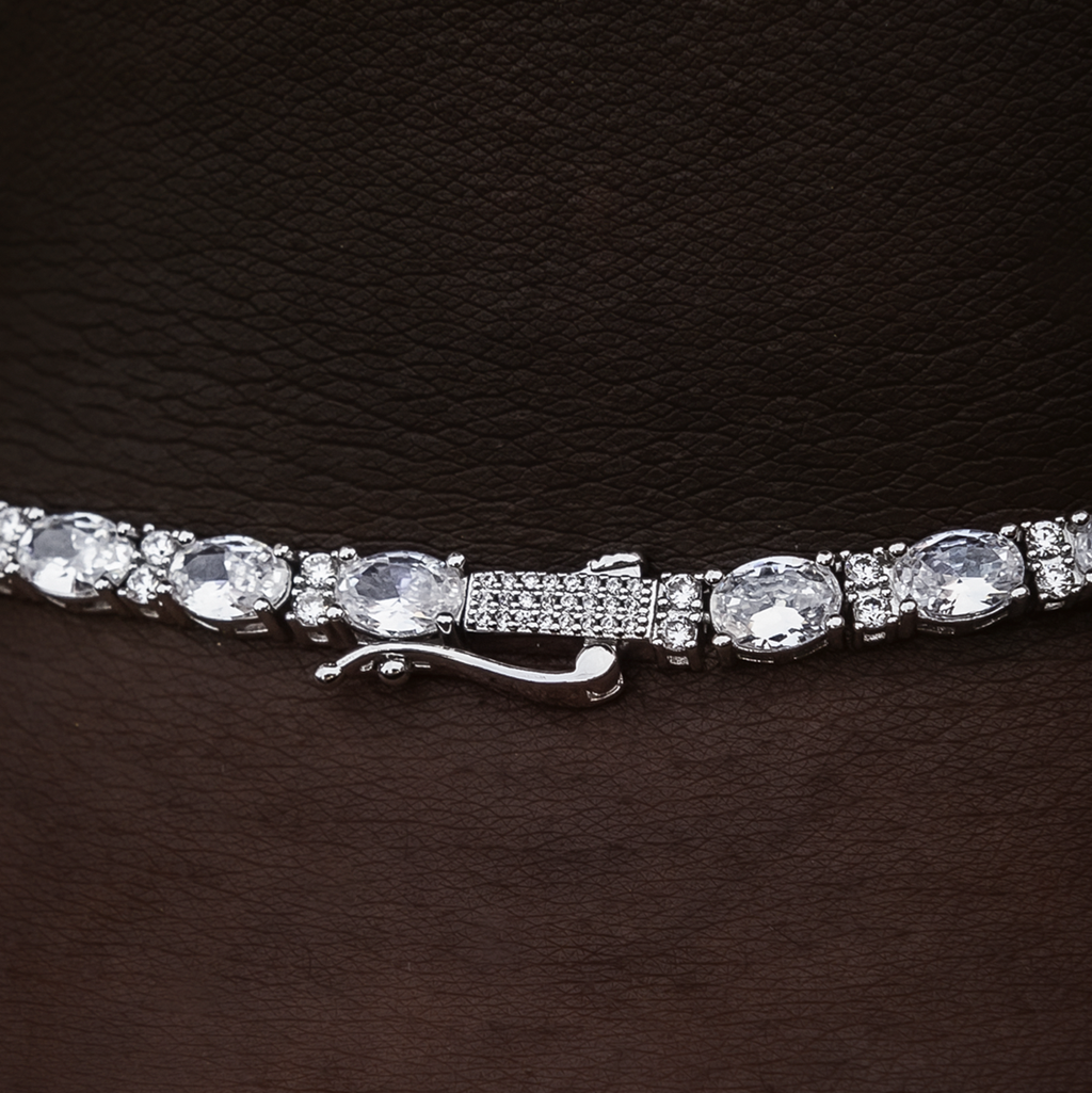 Diamond Mixed Oval Cut Tennis Chain in White Gold - 3mm