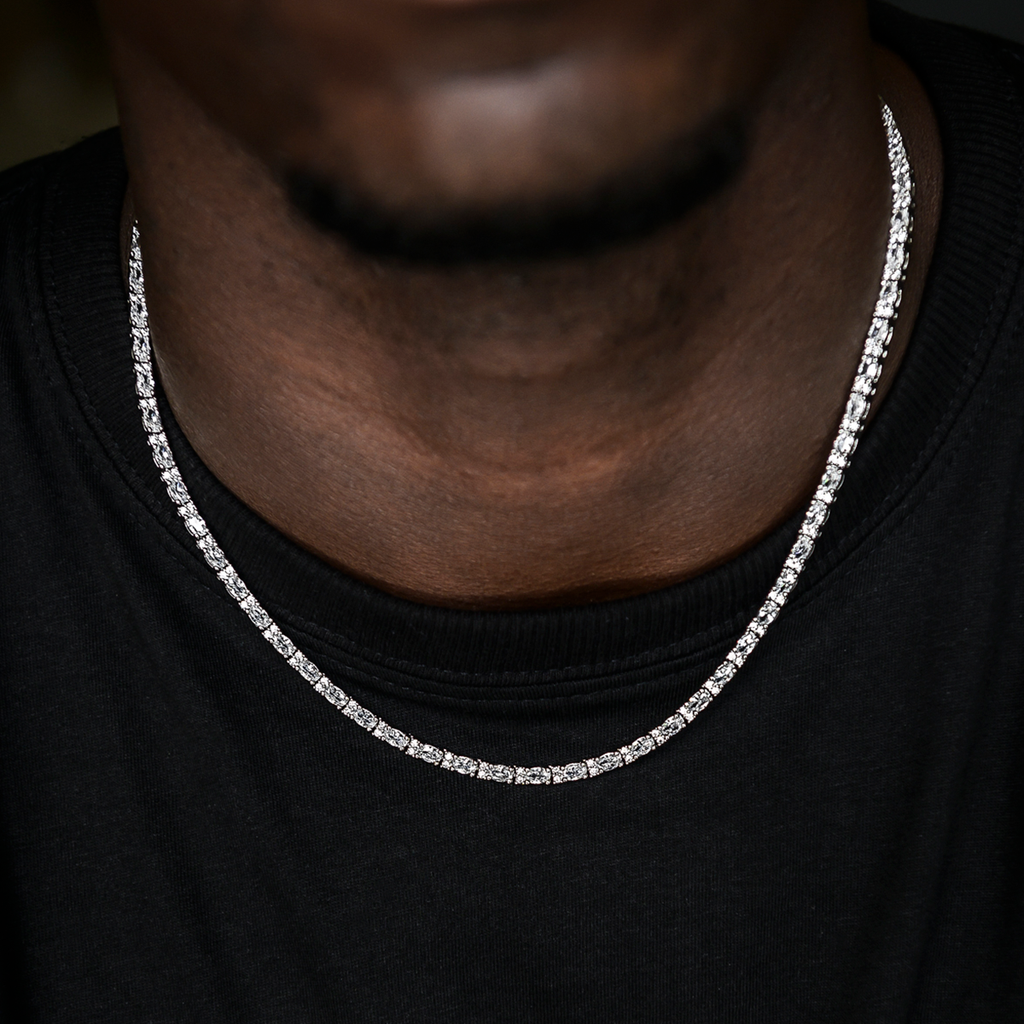 Diamond Mixed Oval Cut Tennis Chain in White Gold - 3mm