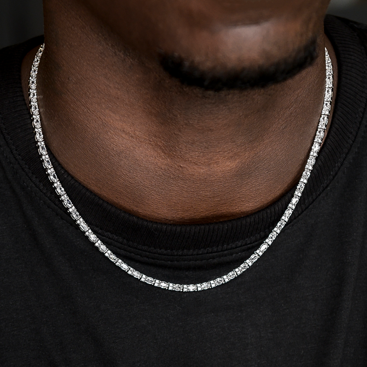 Diamond Mixed Oval Cut Tennis Chain in White Gold - 3mm
