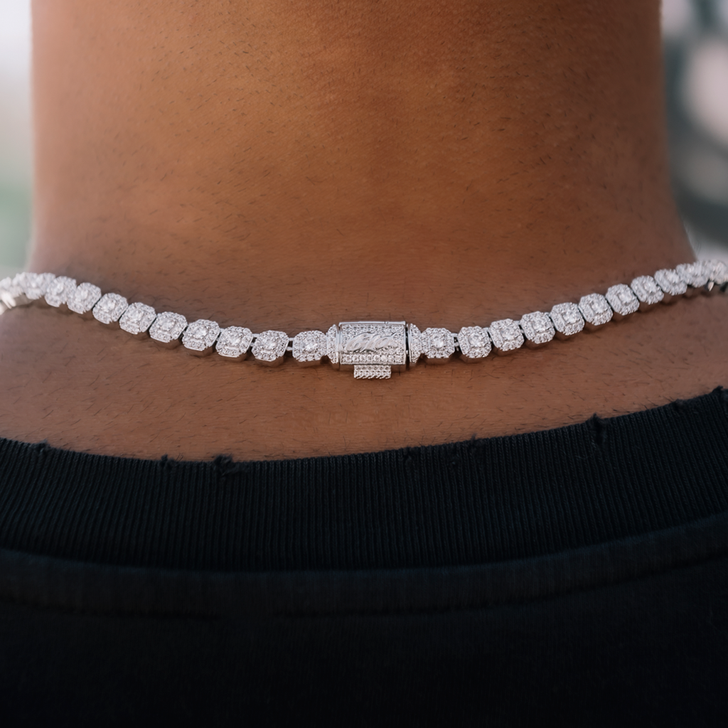 Micro Clustered Rosary Chain in White Gold - 6mm