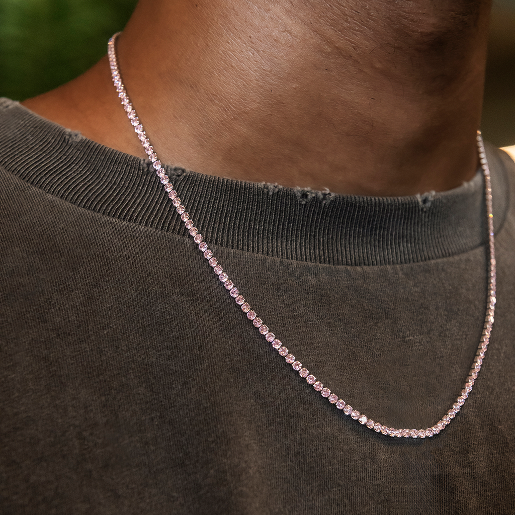 Pink Diamond Micro Tennis Chain in White Gold