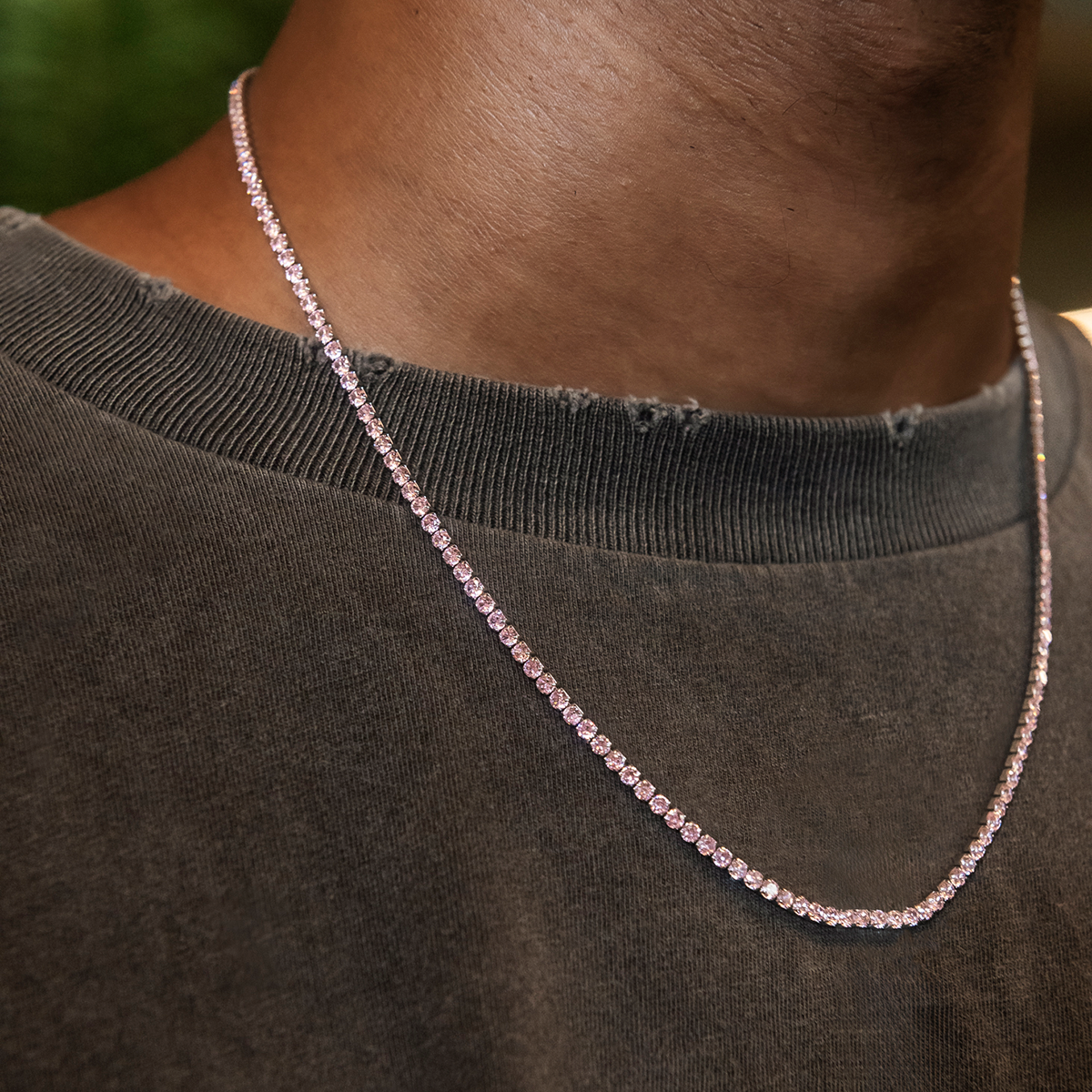 Pink Diamond Micro Tennis Chain in White Gold