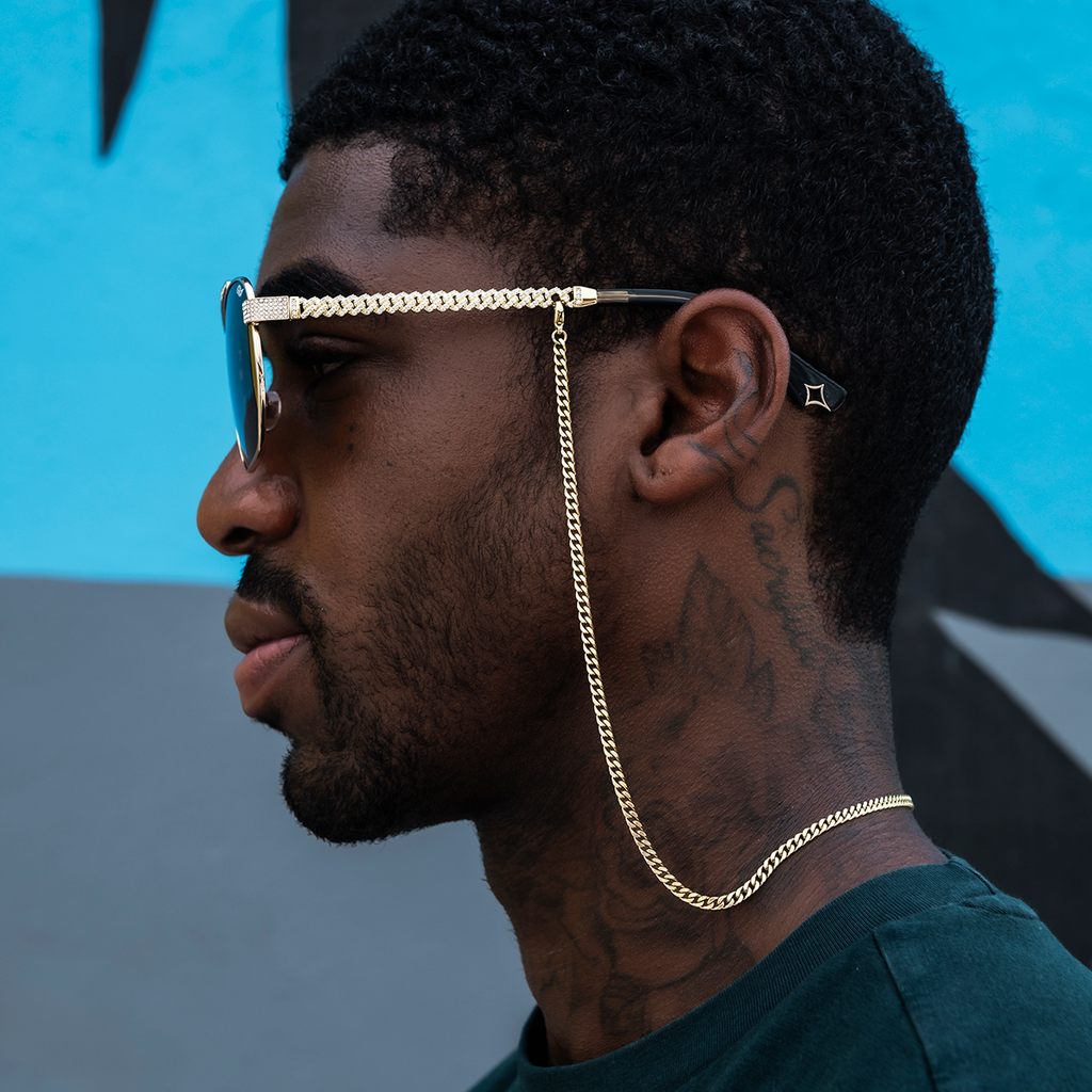 The Grove Sunglasses in Yellow Gold with Sunglass Chain