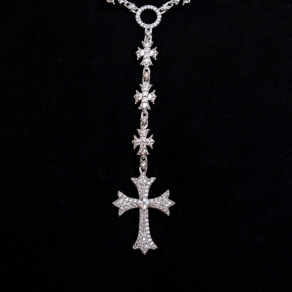 Flared Cross Rosary Chain in White Gold - 8mm