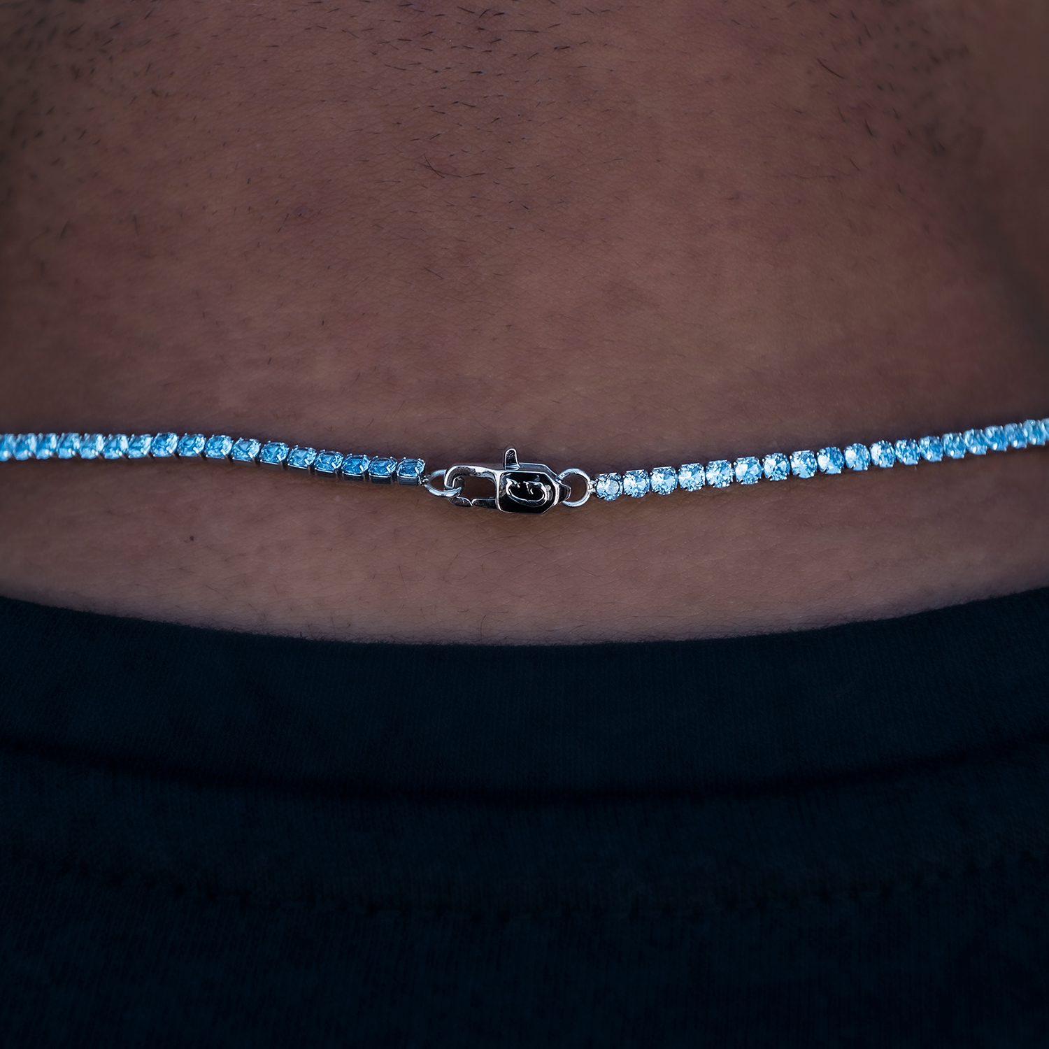Blue Topaz Diamond Micro Tennis Chain in White Gold