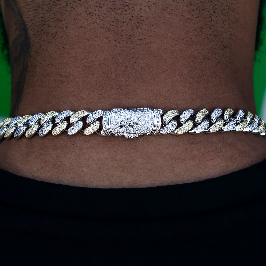 Diamond Cuban Link Chain in White/Yellow Gold- 12mm