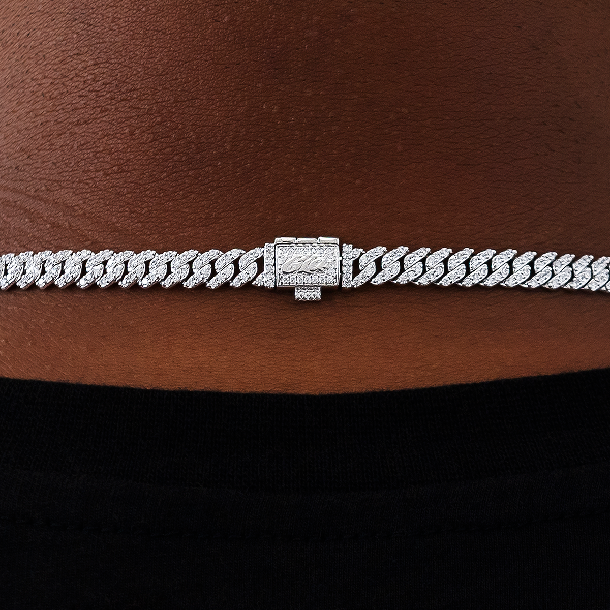 Micro Diamond Prong Cuban Chain in White Gold - 6mm