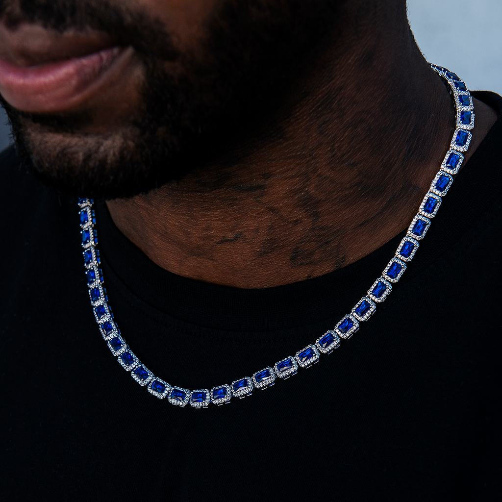 Sapphire Cushion Cut Tennis Chain in White Gold - 7mm