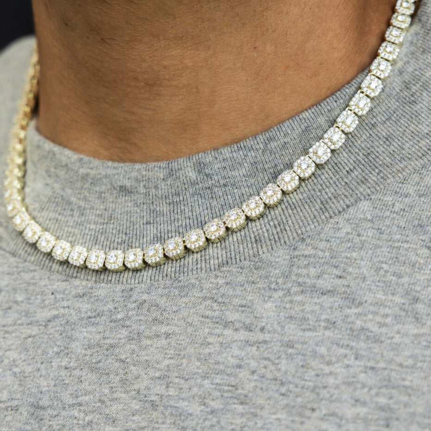Micro Clustered Tennis Chain in Yellow Gold - 6mm