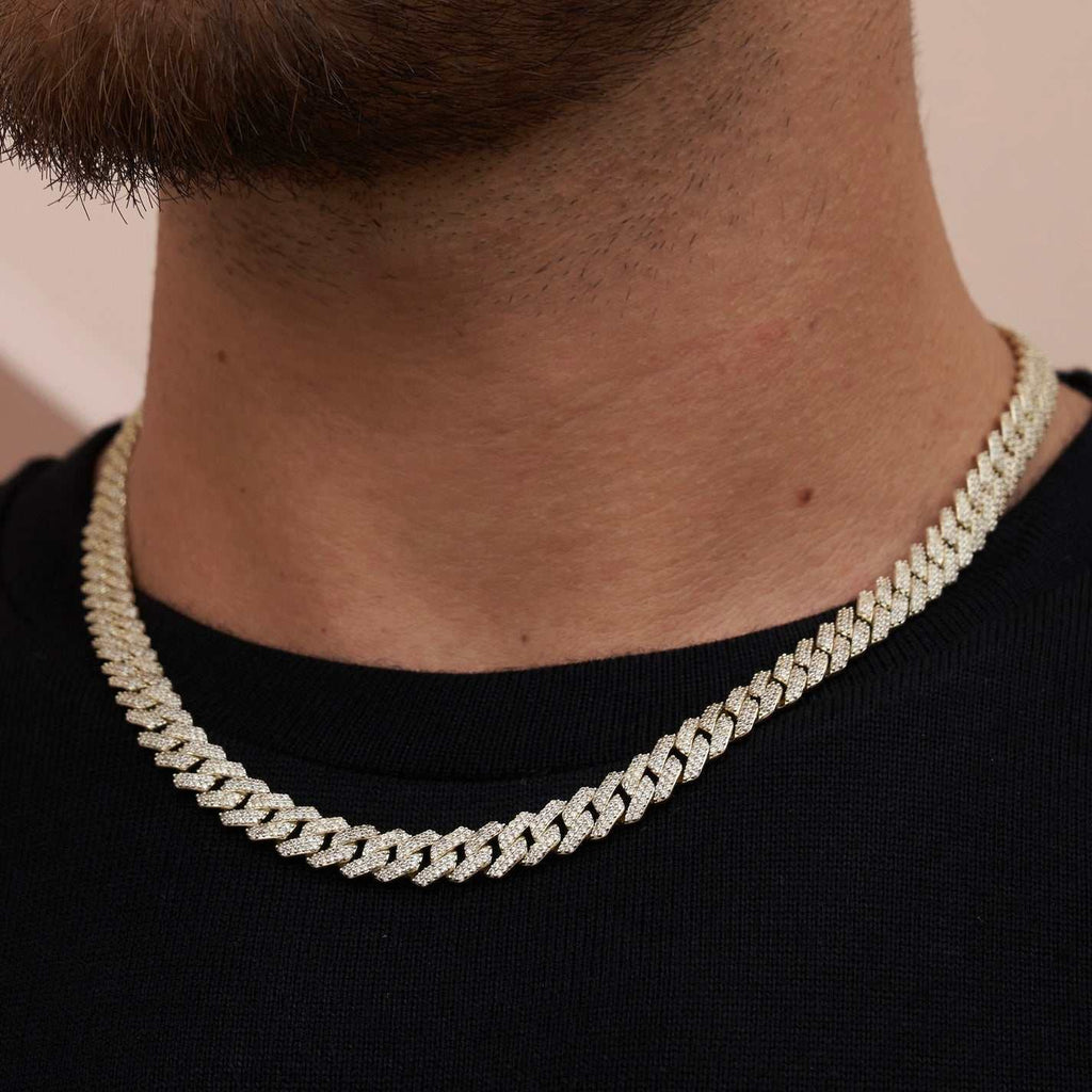 Diamond Prong Cuban Chain in Yellow Gold - 8.5mm