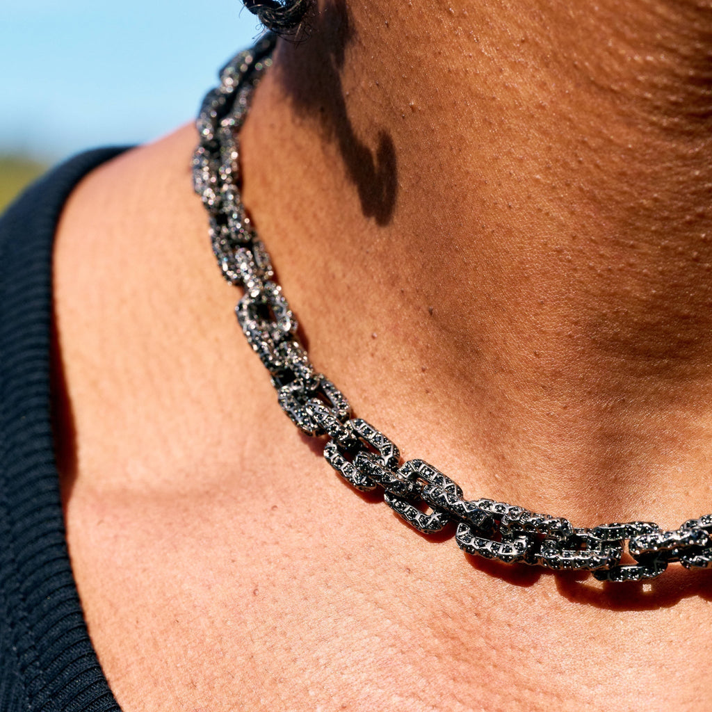 GLD X Bloody Osiris Iced Black Voronoi Link Chain in Black Silver
