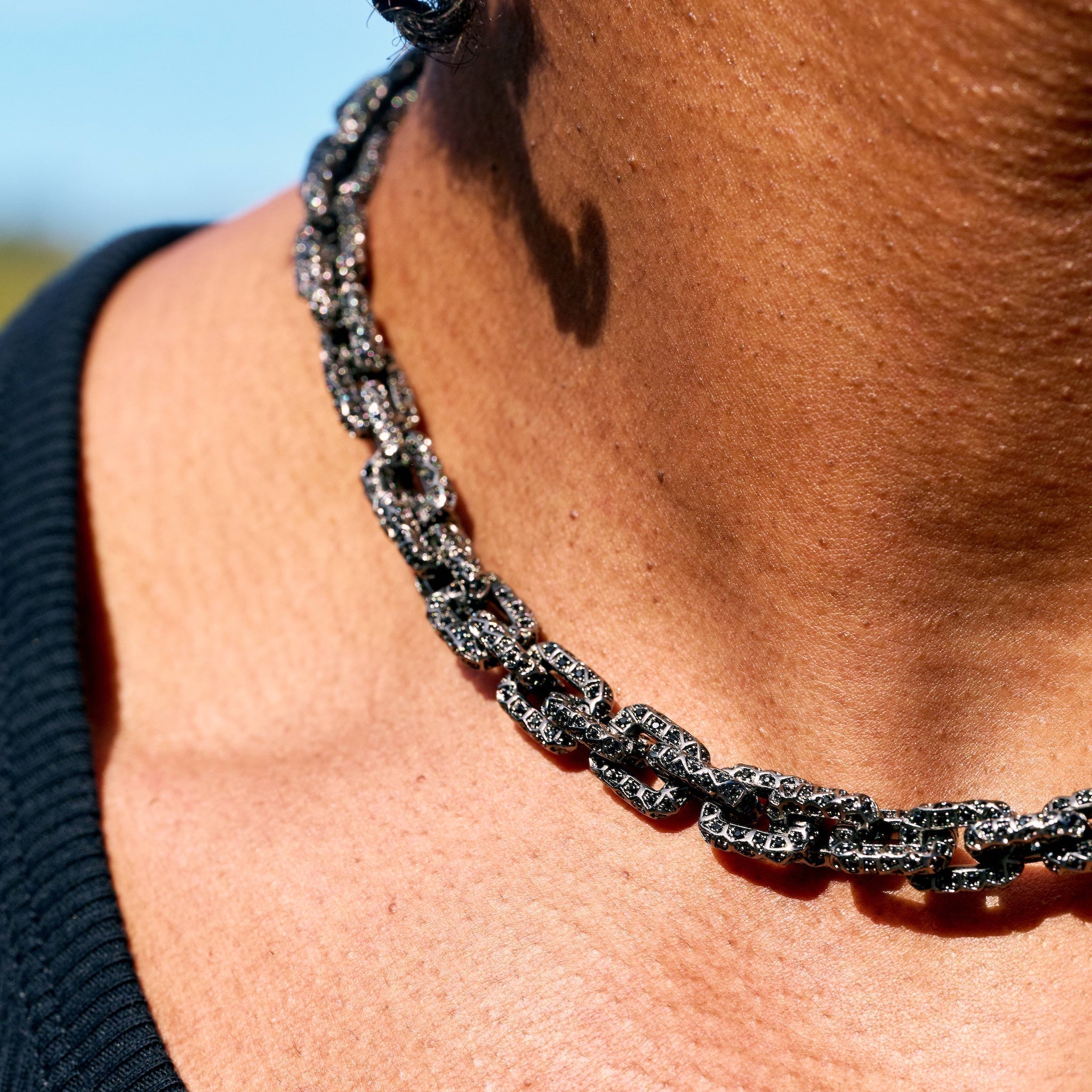 GLD X Bloody Osiris Iced Black Voronoi Link Chain in Black Silver