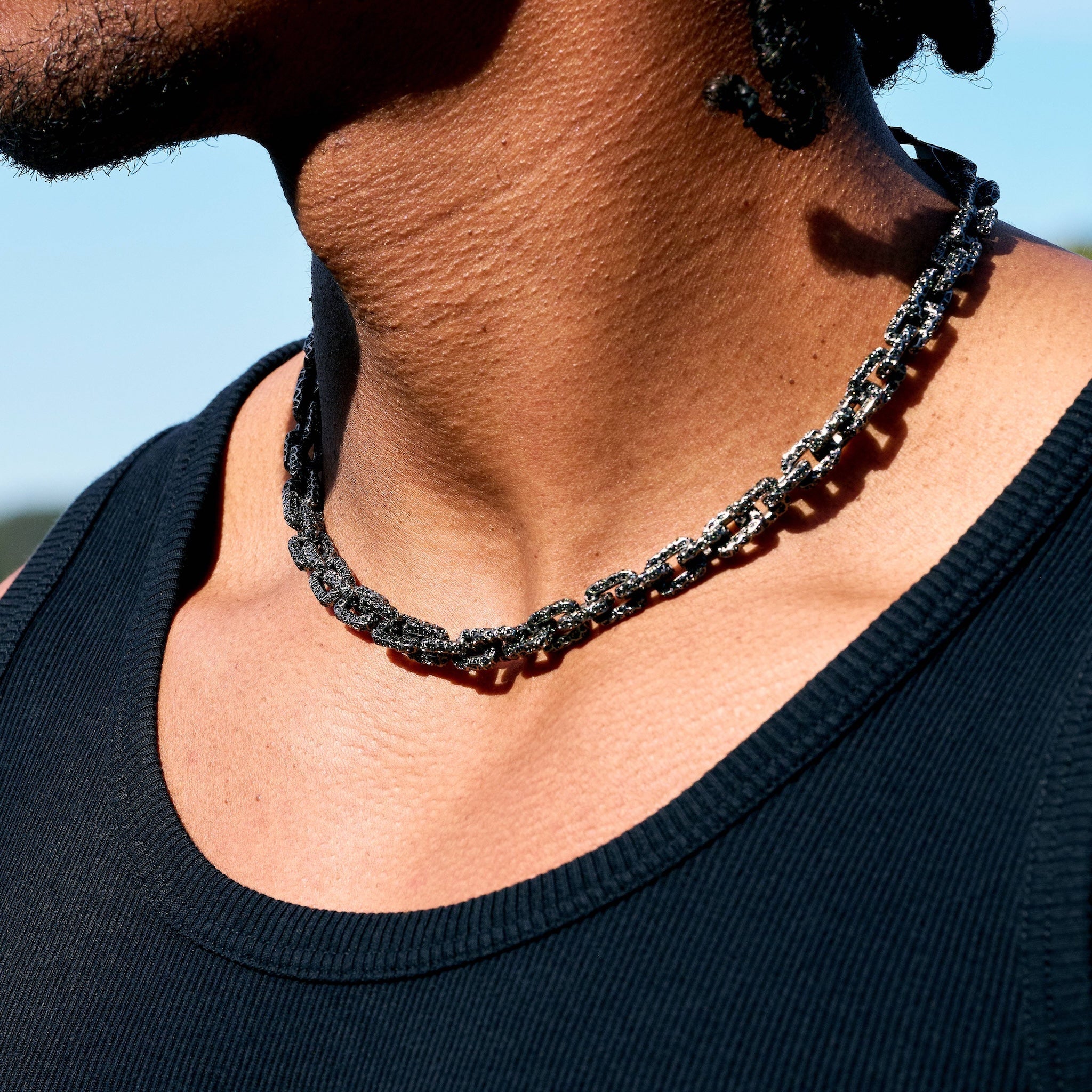 GLD X Bloody Osiris Iced Black Voronoi Link Chain in Black Silver