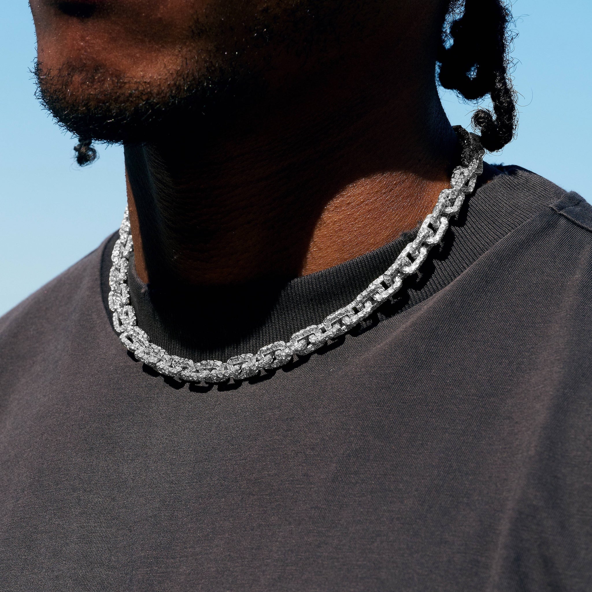 GLD X Bloody Osiris Moissanite Voronoi Link Chain in White Gold Vermeil