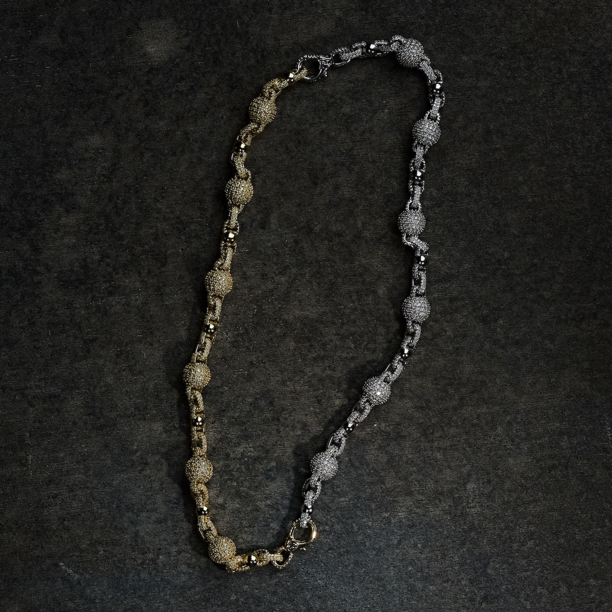 GLD X Bloody Osiris Dual Finish Moissanite Ball Chain in White and Yellow Gold Vermeil