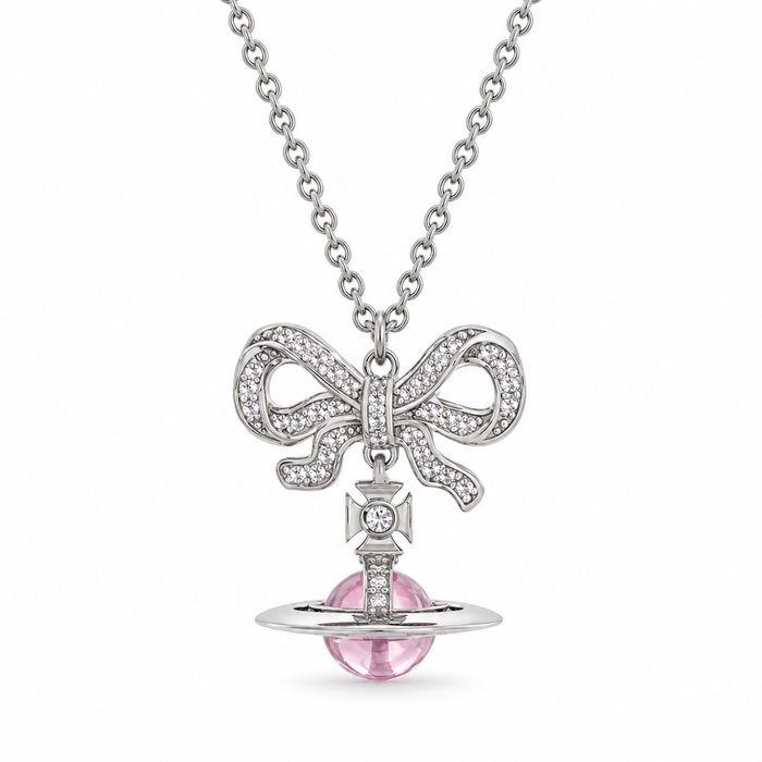 Celestial Bowknot Saturn Orb Necklace