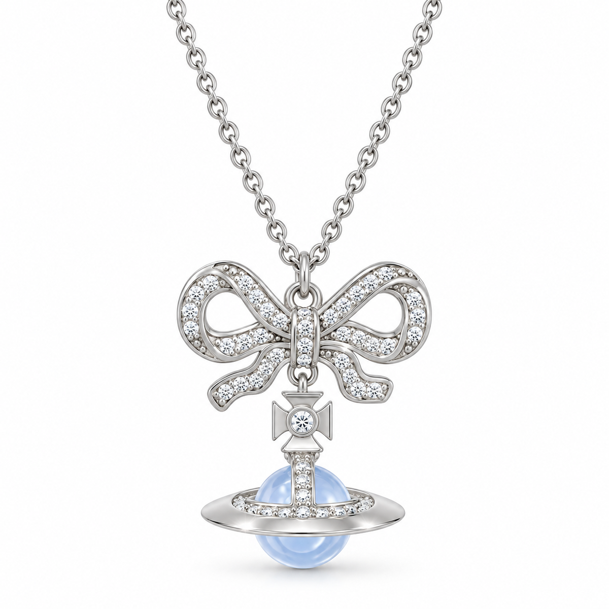 Celestial Bowknot Saturn Orb Necklace