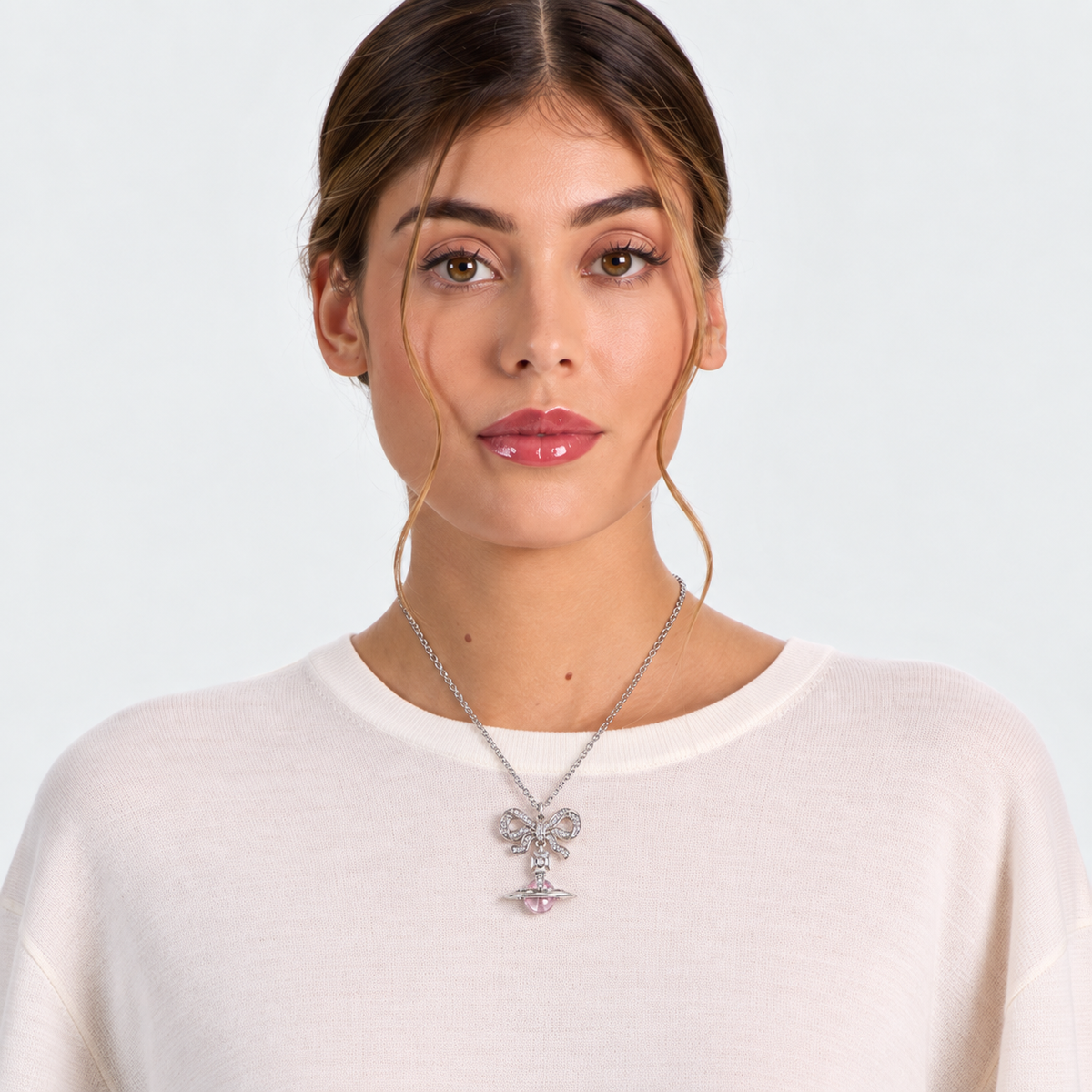 Celestial Bowknot Saturn Orb Necklace