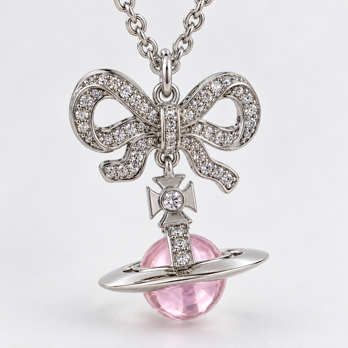 Celestial Bowknot Saturn Orb Necklace