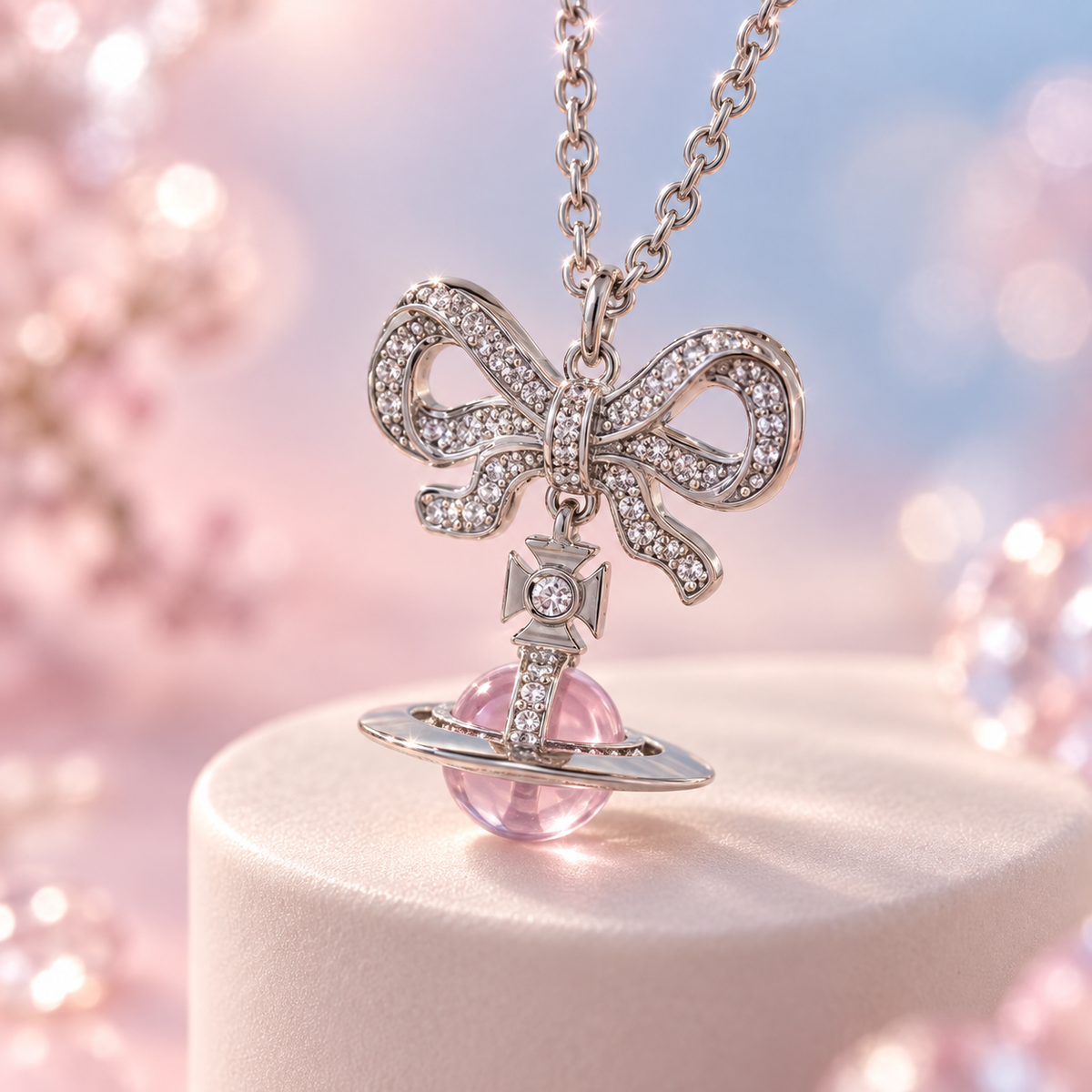 Celestial Bowknot Saturn Orb Necklace
