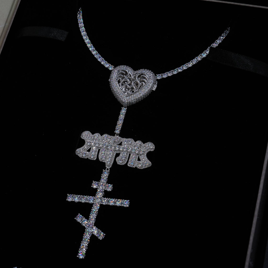 GLD X Bloody Osiris Iced Locket Rosary Chain in White Gold