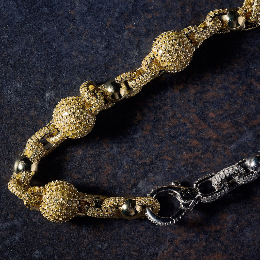GLD X Bloody Osiris Dual Finish Moissanite Ball Chain in White and Yellow Gold Vermeil