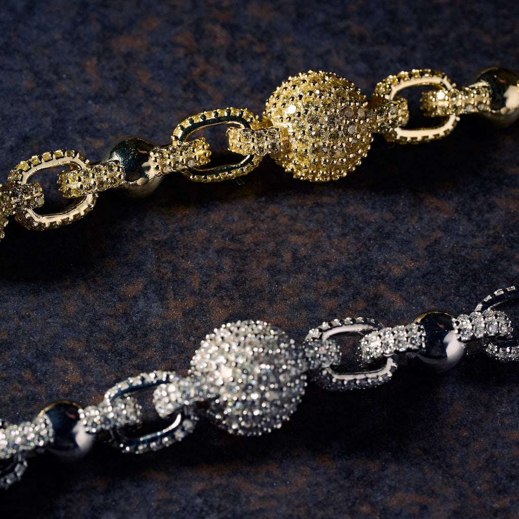 GLD X Bloody Osiris Dual Finish Moissanite Ball Chain in White and Yellow Gold Vermeil