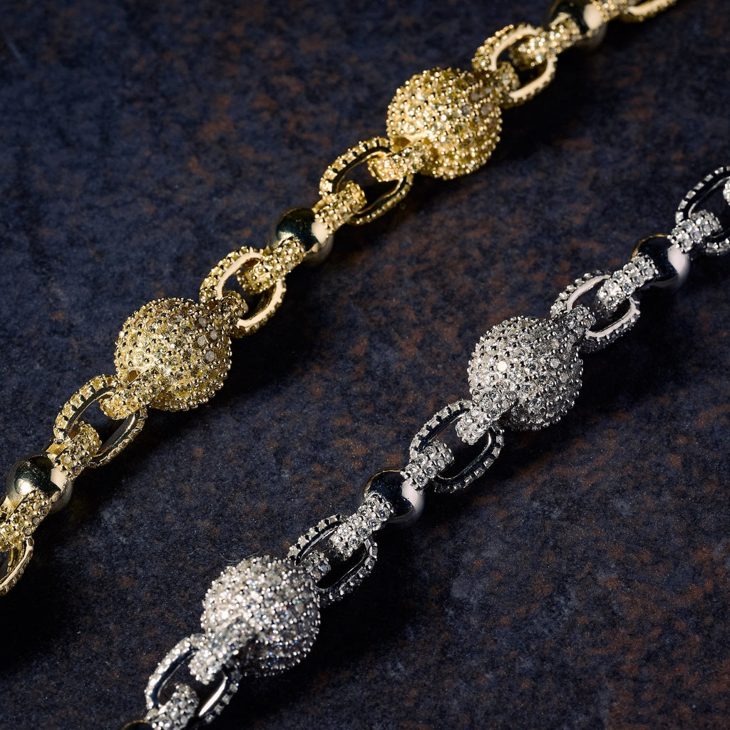 GLD X Bloody Osiris Dual Finish Moissanite Ball Chain in White and Yellow Gold Vermeil