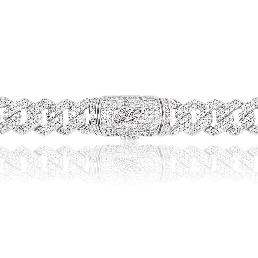 Diamond Prong Link Chain in White Gold - 12mm