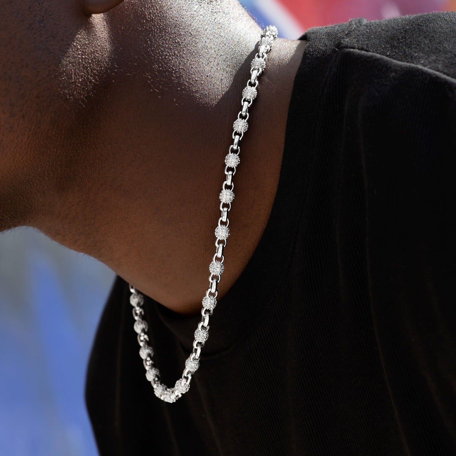 Iced Ball Box Link Chain in White Gold - 6mm