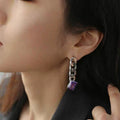 Y2K Purple Diamond Cuban Chain Stud Earrings Cool Street Style