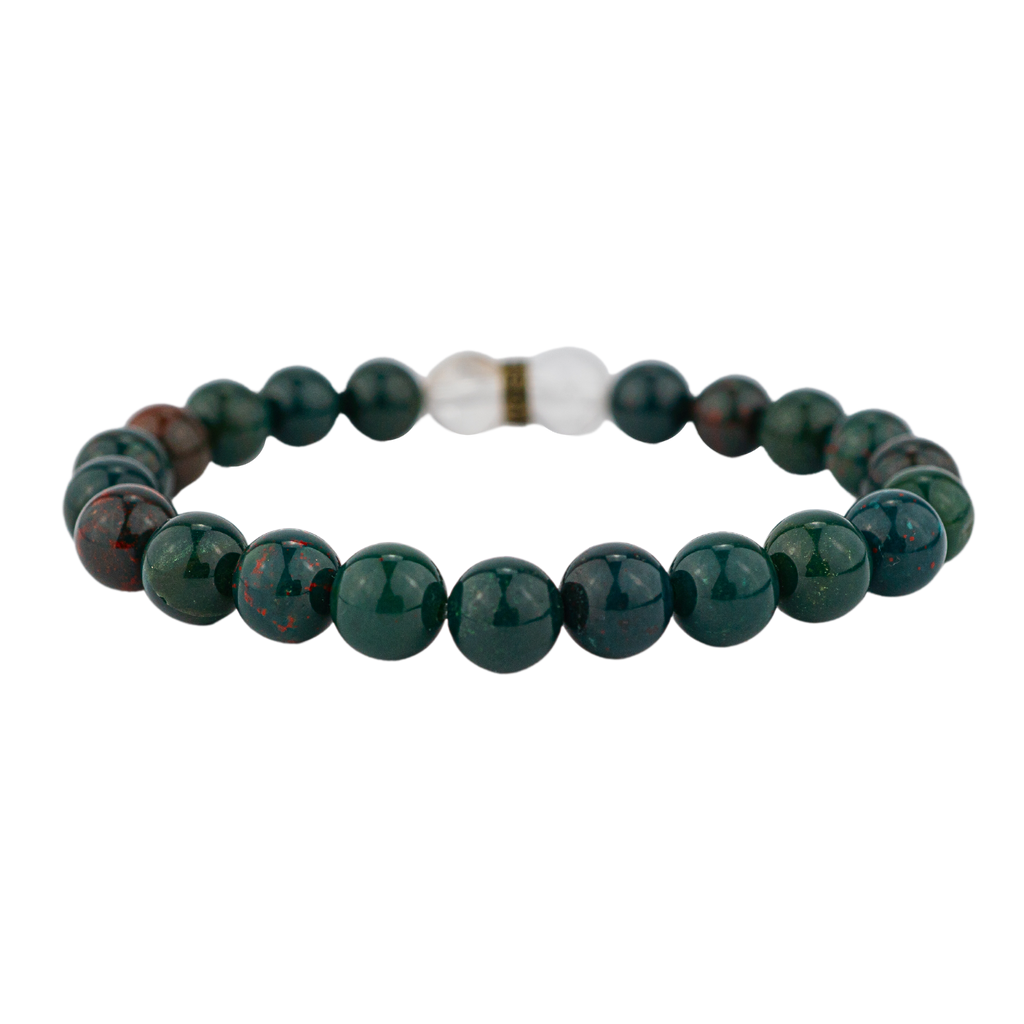 product view of genuine Bloodstone bead stretch elastic crystal bracelet by Energy Muse