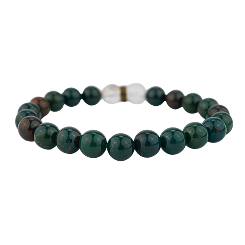 product view of genuine Bloodstone bead stretch elastic crystal bracelet by Energy Muse